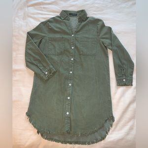 Stretchy denim military green shirt dress